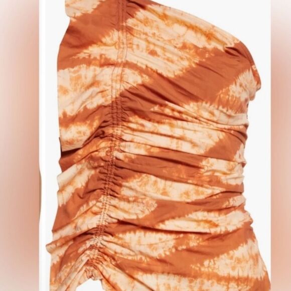 ULLA JOHNSON Senta One Shoulder Tie Dye Stripe Cotton Top Sequoia Size 12 $420 - Picture 1 of 5